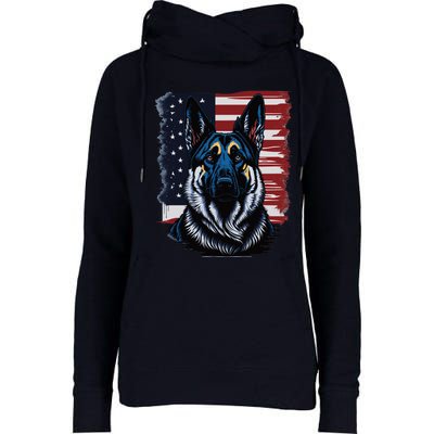 German Shepherd American Flag Usa Patriotic Dog Gift Womens Funnel Neck Pullover Hood