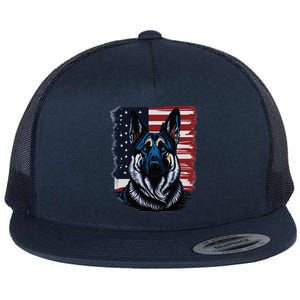 German Shepherd American Flag Usa Patriotic Dog Gift Flat Bill Trucker Hat