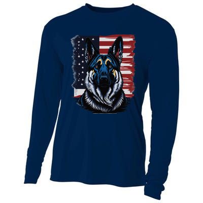 German Shepherd American Flag Usa Patriotic Dog Gift Cooling Performance Long Sleeve Crew