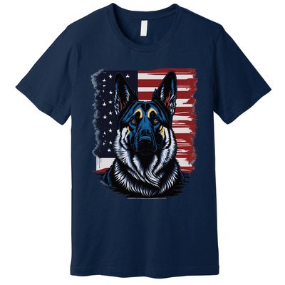 German Shepherd American Flag Usa Patriotic Dog Gift Premium T-Shirt