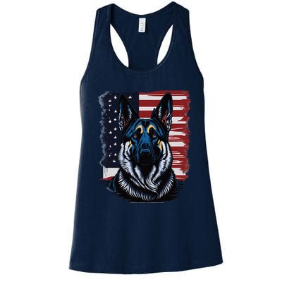 German Shepherd American Flag Usa Patriotic Dog Gift Women's Racerback Tank