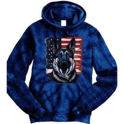 German Shepherd American Flag Usa Patriotic Dog Gift Tie Dye Hoodie