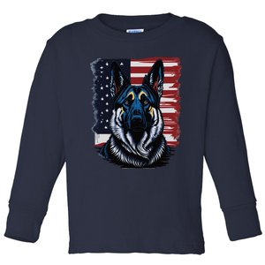 German Shepherd American Flag Usa Patriotic Dog Gift Toddler Long Sleeve Shirt