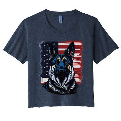 German Shepherd American Flag Usa Patriotic Dog Gift Women's Crop Top Tee