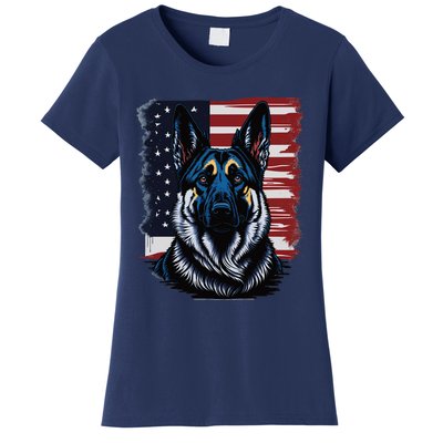 German Shepherd American Flag Usa Patriotic Dog Gift Women's T-Shirt