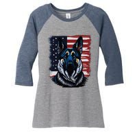 German Shepherd American Flag Usa Patriotic Dog Gift Women's Tri-Blend 3/4-Sleeve Raglan Shirt