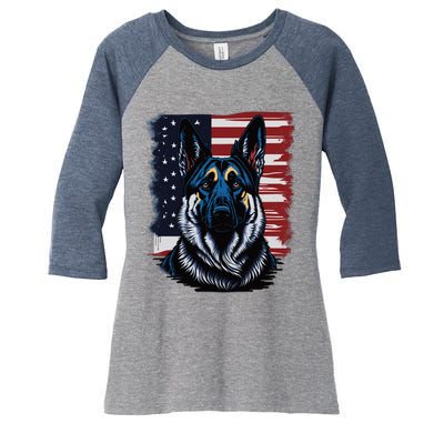 German Shepherd American Flag Usa Patriotic Dog Gift Women's Tri-Blend 3/4-Sleeve Raglan Shirt