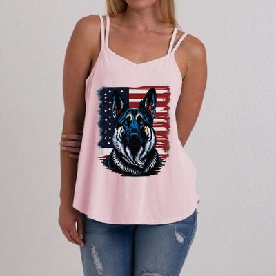 German Shepherd American Flag Usa Patriotic Dog Gift Women's Strappy Tank