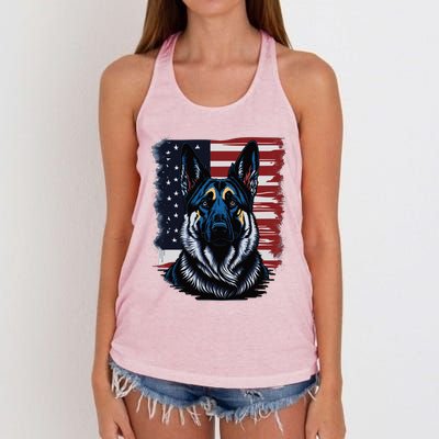 German Shepherd American Flag Usa Patriotic Dog Gift Women's Knotted Racerback Tank