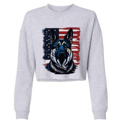 German Shepherd American Flag Usa Patriotic Dog Gift Cropped Pullover Crew