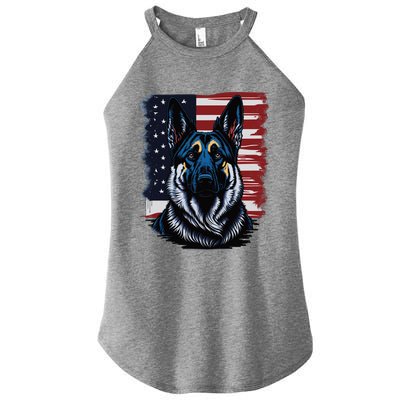 German Shepherd American Flag Usa Patriotic Dog Gift Women's Perfect Tri Rocker Tank