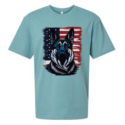 German Shepherd American Flag Usa Patriotic Dog Gift Sueded Cloud Jersey T-Shirt