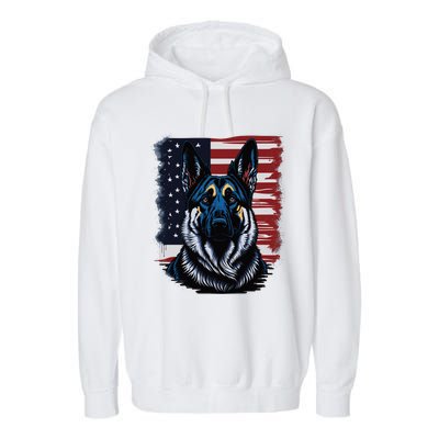 German Shepherd American Flag Usa Patriotic Dog Gift Garment-Dyed Fleece Hoodie