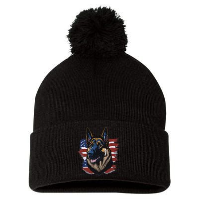 German Shepherd American Flag Dog Pom Pom 12in Knit Beanie