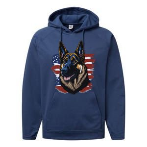 German Shepherd American Flag Dog Performance Fleece Hoodie