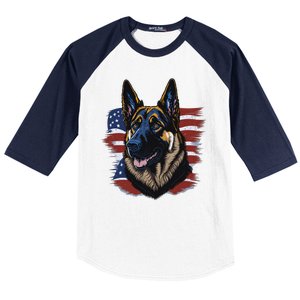 German Shepherd American Flag Dog Baseball Sleeve Shirt