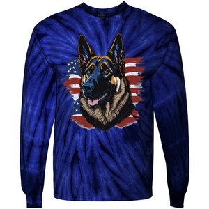 German Shepherd American Flag Dog Tie-Dye Long Sleeve Shirt