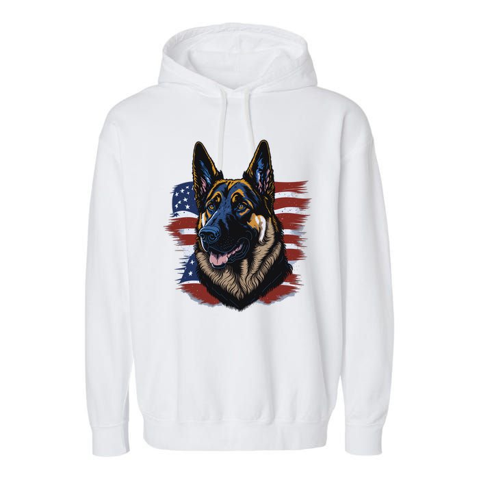 German Shepherd American Flag Dog Garment-Dyed Fleece Hoodie