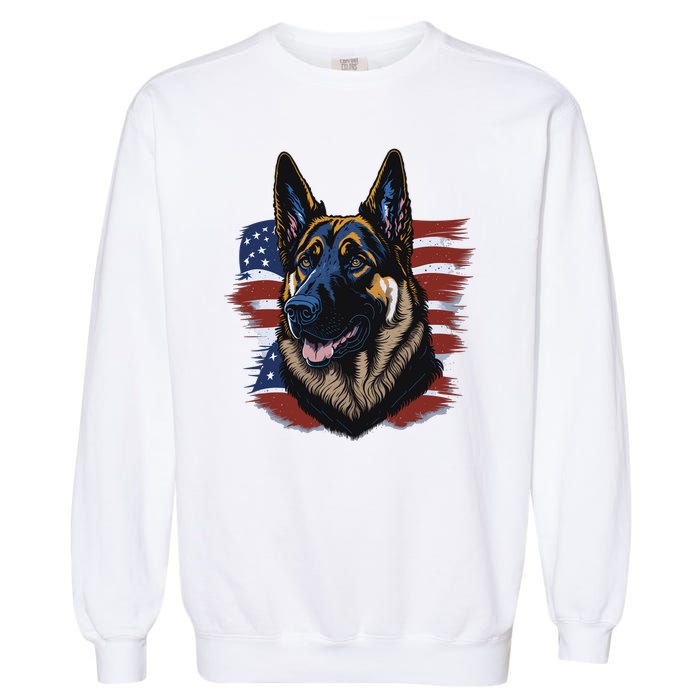 German Shepherd American Flag Dog Garment-Dyed Sweatshirt