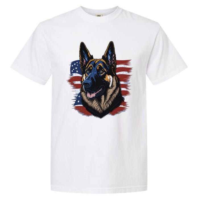 German Shepherd American Flag Dog Garment-Dyed Heavyweight T-Shirt