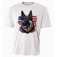 German Shepherd American Flag Dog Cooling Performance Crew T-Shirt