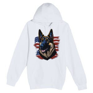 German Shepherd American Flag Dog Premium Pullover Hoodie