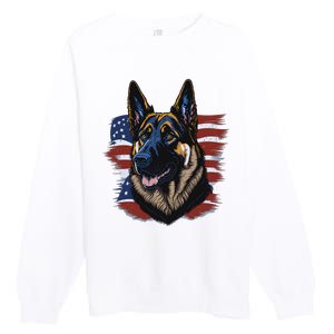 German Shepherd American Flag Dog Premium Crewneck Sweatshirt