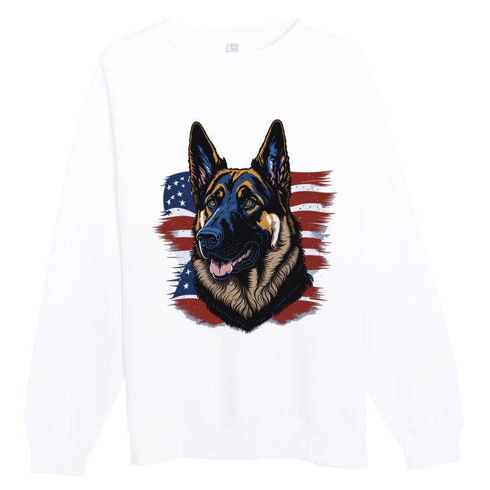 German Shepherd American Flag Dog Premium Crewneck Sweatshirt