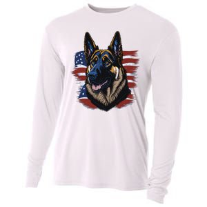 German Shepherd American Flag Dog Cooling Performance Long Sleeve Crew