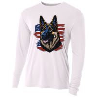 German Shepherd American Flag Dog Cooling Performance Long Sleeve Crew