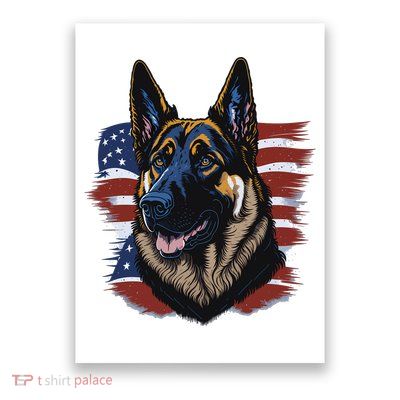German Shepherd American Flag Dog Poster