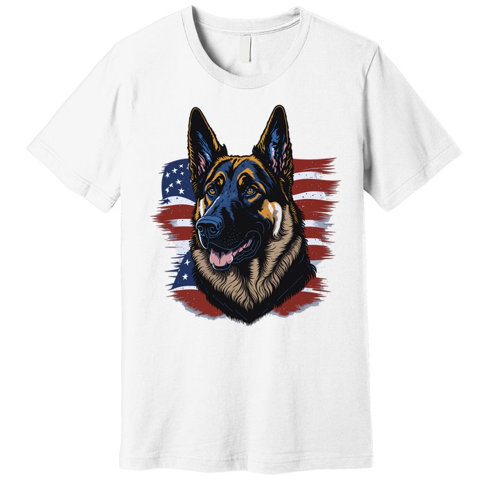 German Shepherd American Flag Dog Premium T-Shirt