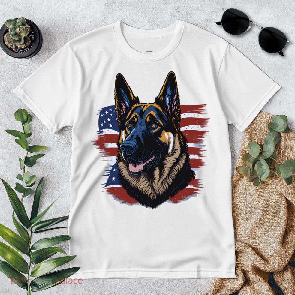 German Shepherd American Flag Dog Premium T-Shirt
