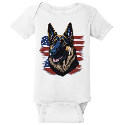 German Shepherd American Flag Dog Baby Bodysuit