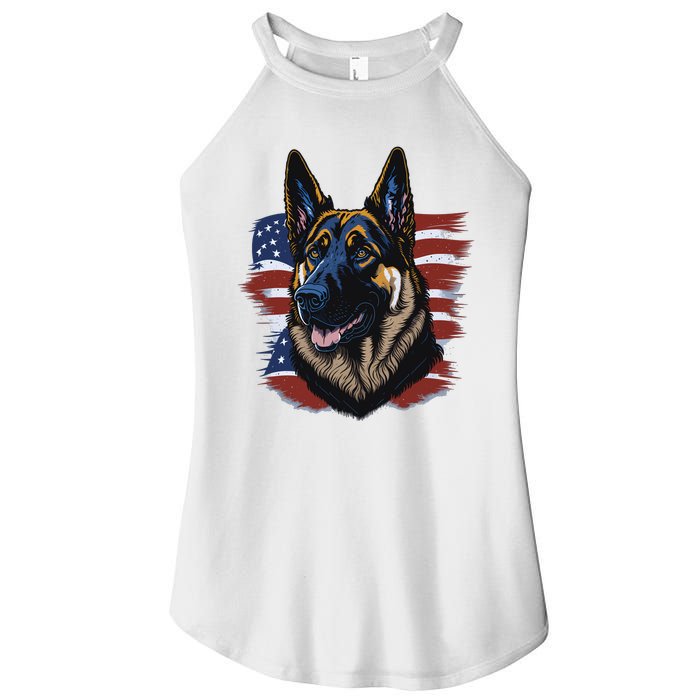 German Shepherd American Flag Dog Women’s Perfect Tri Rocker Tank