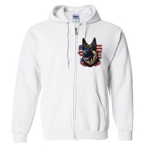 German Shepherd American Flag Dog Full Zip Hoodie