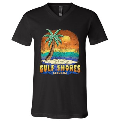 Gulf Shores Alabama Vintage Distressed Souvenir V-Neck T-Shirt