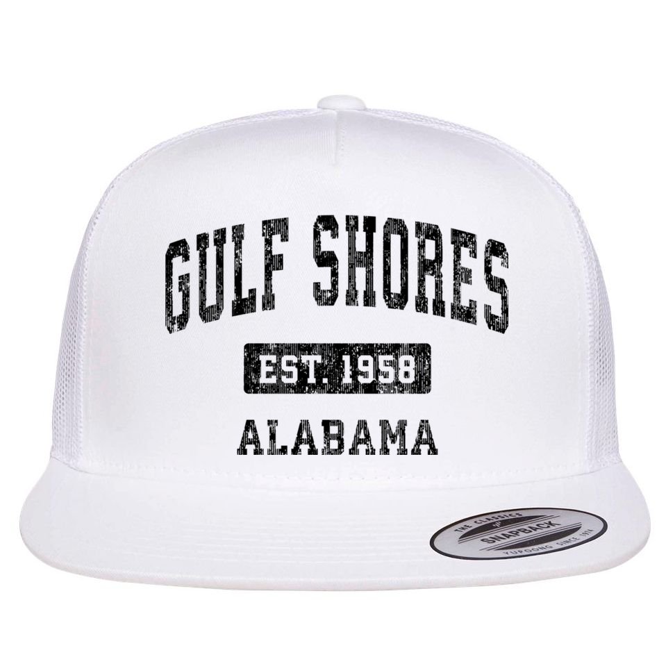 Gulf Shores Alabama Al Vintage Established Sports Design Flat Bill Trucker Hat