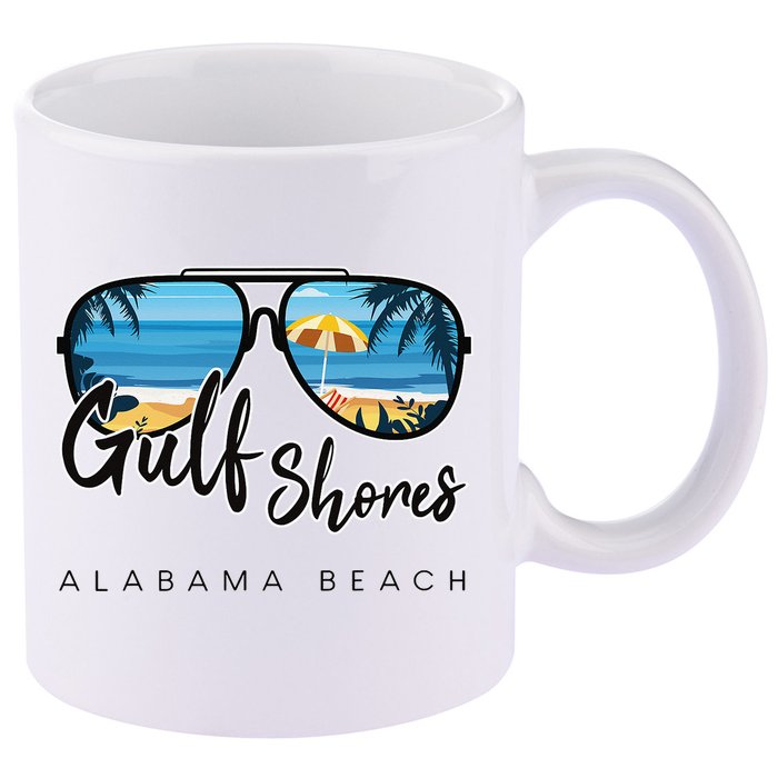 Gulf Shores Alabama Palm Tree Sunglasses Souvenir 11oz C Handle Ceramic Mug