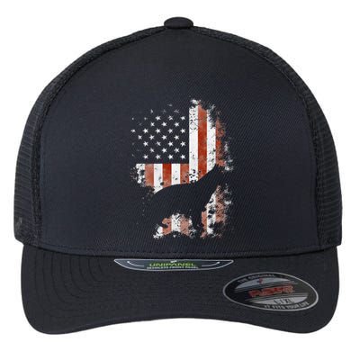 German Shepherd American Flag USA Patriotic Dog Gift Flexfit Unipanel Trucker Cap