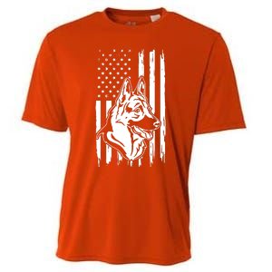 German Shepherd American Flag Pets Animals K9s Service Dogs Cooling Performance Crew T-Shirt