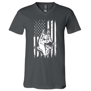 German Shepherd American Flag Pets Animals K9s Service Dogs V-Neck T-Shirt