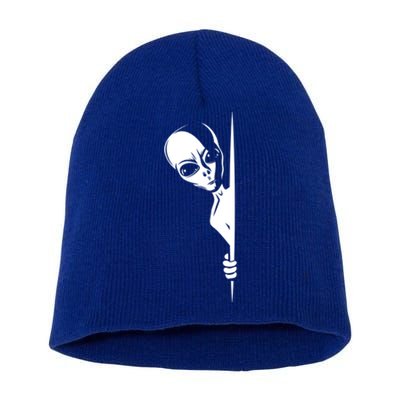 Graphic Staring Alien Ufo Science Fiction Funny Scary Gift Short Acrylic Beanie