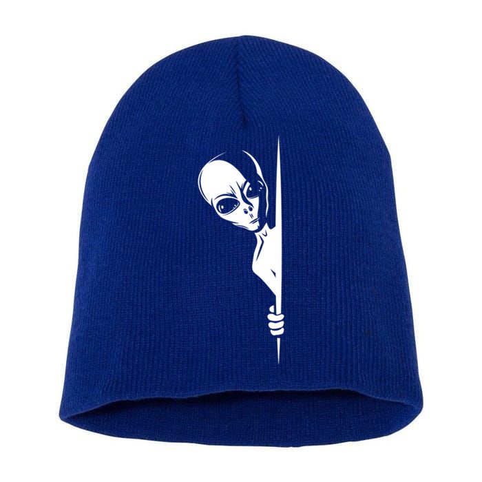 Graphic Staring Alien Ufo Science Fiction Funny Scary Gift Short Acrylic Beanie