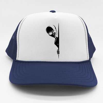 Graphic Staring Alien Ufo Science Fiction Funny Scary Gift Trucker Hat