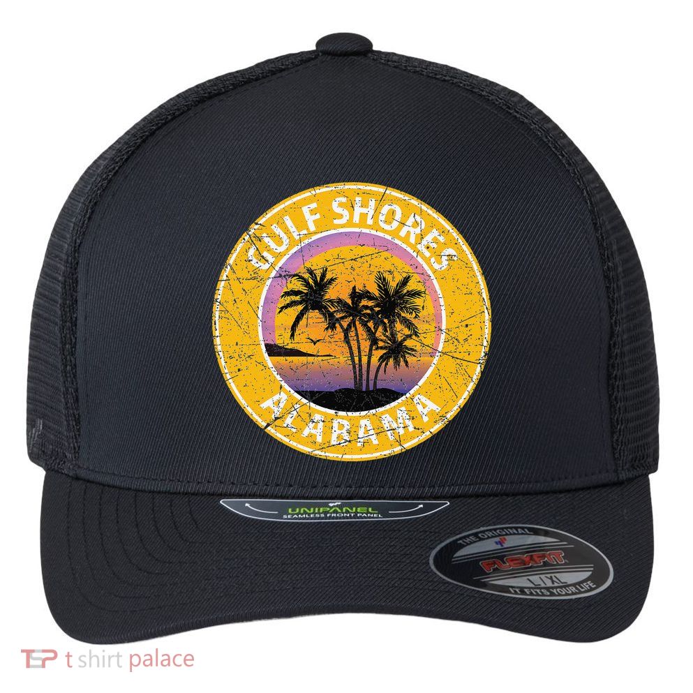 Gulf Shores Alabama Al Vintage Retro 80s Summer Travel Flexfit Unipanel Trucker Cap