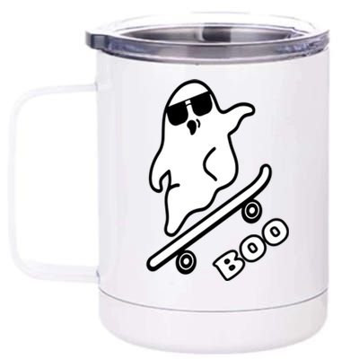 Ghost Skateboarding Boo Scary Halloween Tricks Or Treats Gift 12 oz Stainless Steel Tumbler Cup