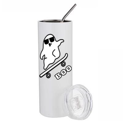 Ghost Skateboarding Boo Scary Halloween Tricks Or Treats Gift Stainless Steel Tumbler