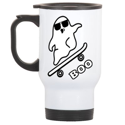 Ghost Skateboarding Boo Scary Halloween Tricks Or Treats Gift Stainless Steel Travel Mug