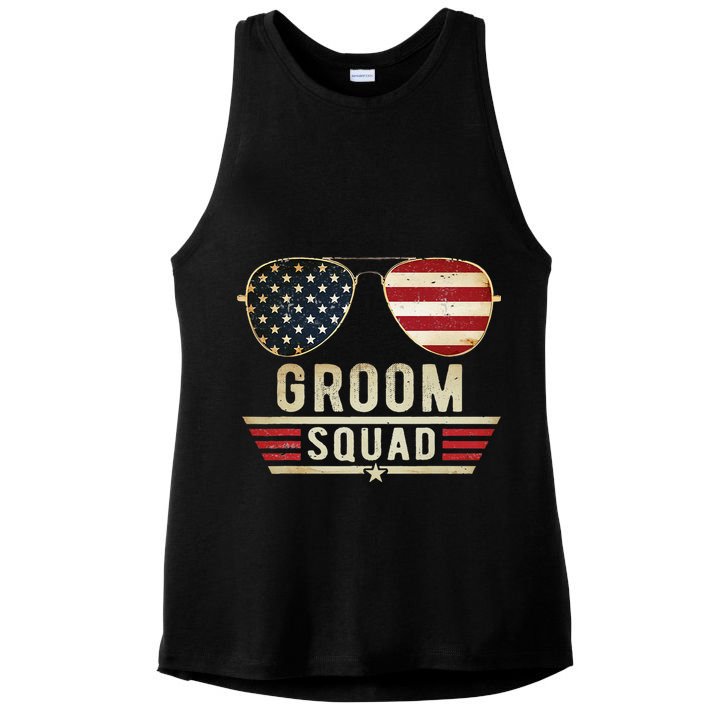 Groom Squad Bachelor Party Groomsmen Wedding USA Sunglasses Ladies PosiCharge Tri-Blend Wicking Tank